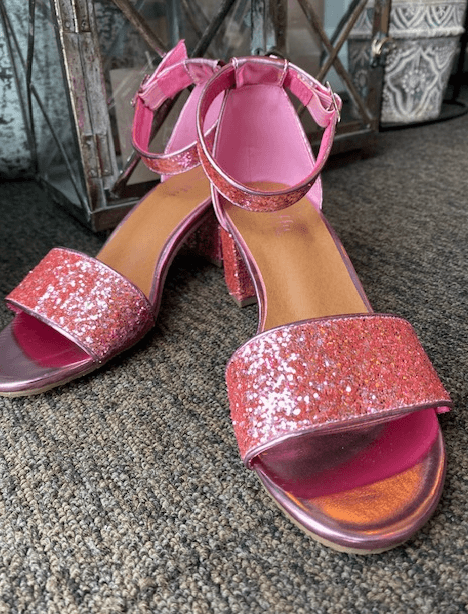 At blokere Blåt mærke Trofast Pink Glitter Sandal - Duffy Glitter Sandal - Sandal På Lille Hæl