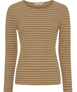 Marta Beige Camello Stribet Langærmet T Shirt