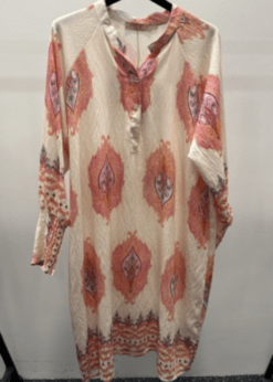 Marta Eva Dress Beige Med Pink Print