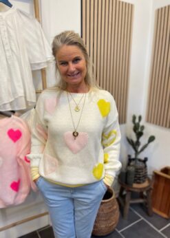 Marta Strik I Offwhite Med Gule Og Rosa Hjerter