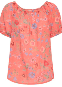 Sorbet Alexa Bluse Med Korte Ærmer I Koral Blomsterprint