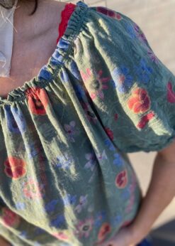 Sorbet Bluse I Grøn Med Blomsterprint