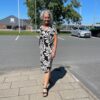 Freequent Floi Kjole Med Sort Bund Og Offwhite Print