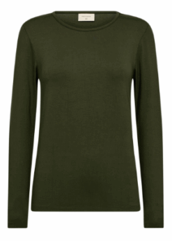 Freequent Liana Langærmet T Shirt Armygrøn