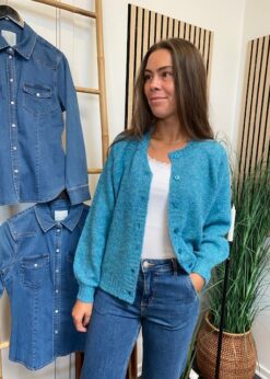 Freequent Louisa Strik Cardigan Turkis Blå