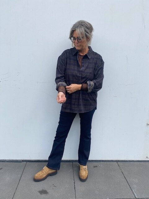 Part Two Skjorte I Ternet Fløjl Og Pieszak Jeans