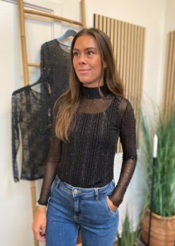 CC Heart Mesh Turtleneck Black Glitter