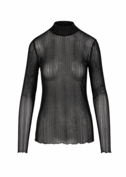 CC Heart Sort Meshbluse Med Høj Hals Og Med Glitter