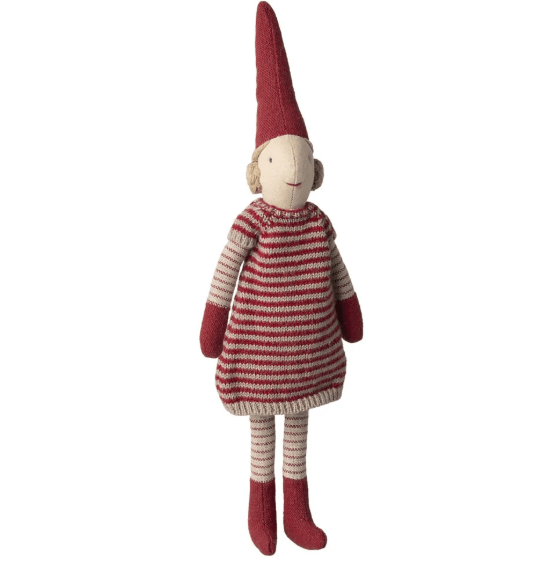 Maileg Nisse Pige Size 1 Med Stribet Strik Kjole
