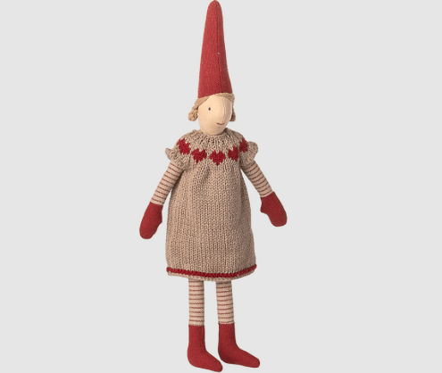 Maileg Nissepige Size 2 I Beige Strikket Kjole