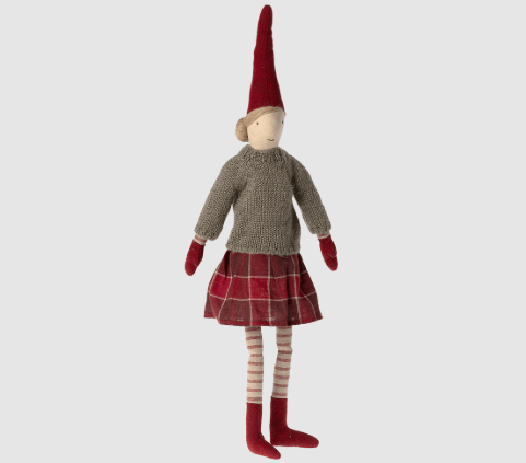 Maileg Pixy Size 3 Girl Med Strik Og Ternet Nederdel