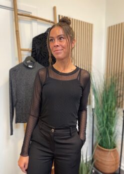 Sort Numph Meshbluse Med Prikker