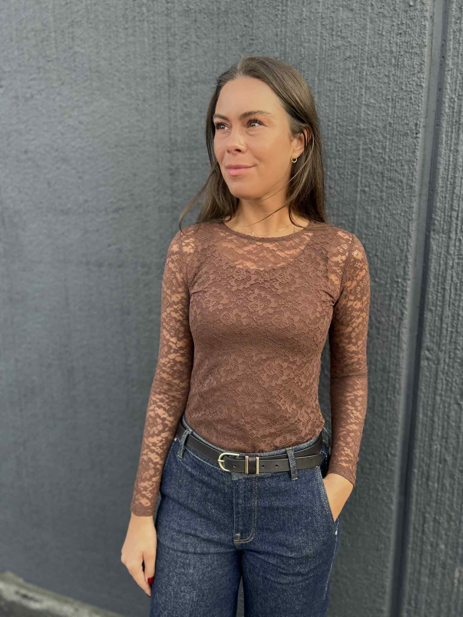 Brun Alberte Meshbluse Fra Continue