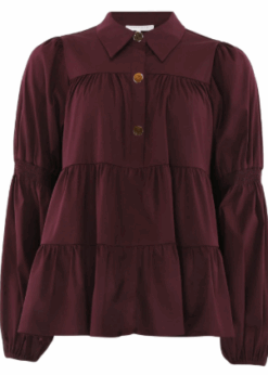 Continue Sanna Bluse Bordeaux Med Store Guld Knapper