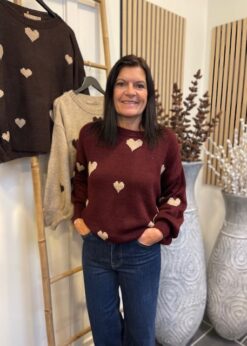 Marta Clover Strik Med Hjerter I Bordeaux