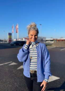 Beogina Jeansblå Offwhite Stribet Og Freequent Strik Cardigan