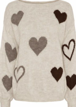 Marta Amarante Strik I Beige Med Brune Hjerter