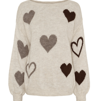 Marta Amarante Strik I Beige Med Brune Hjerter