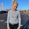 Marta Stribet Basis Bluse Jeans Blå Offwhite