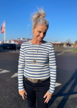 Marta Stribet Basis Bluse Jeans Blå Offwhite