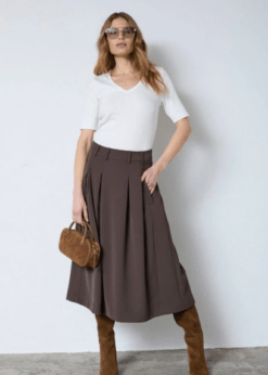 Anya Pleat Midi Brun Nederdel Fra Co Couture