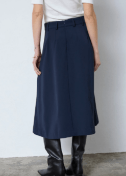 Marineblå Anya Pleat Midi Nederdel