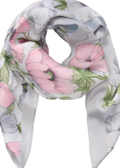 Marta Finja Tørklæde Grå Rosa Blomster Print