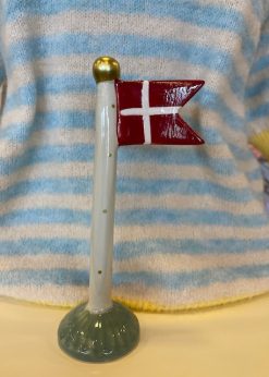Stort Keramik Flag Creme Stang Med Prikker Og Grøn Fod