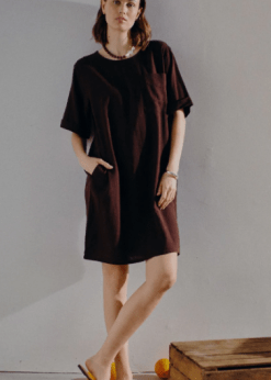 Freequent Brun Hør Kjole Med Knapper På Ryggen