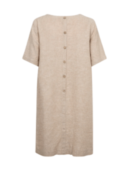 Freequent Sandfarvet Hør kjole Med Pynteknapper