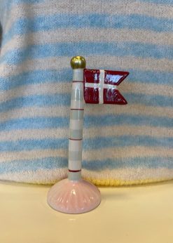 Lille Keramik Flag Lysegrøn Hvid Rød Stang Og Lyserød Fod