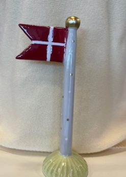Stort Keramik Flag Creme Stang Med Prikker Og Limegrøn Fod