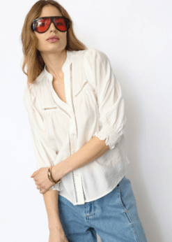 Hvid Callum Lace Puff Bluse Fra Co Couture