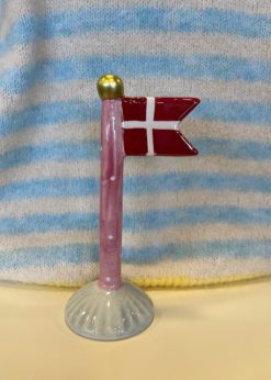 Lille Keramik Flag Melon Hvide Prikker Lyseblå Fod