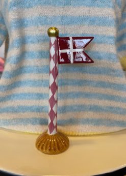 Lille Keramik Flag Rosa Hvid Harlekin Gul Fod