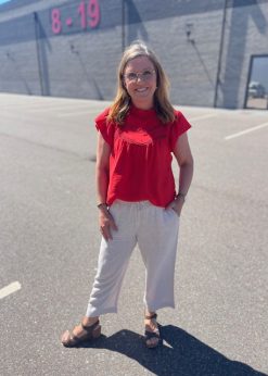 Love1374 Rød Bluse Og Freequent Lava Hør Buks