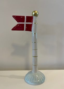 Stort Keramik Flag Creme Guld Stang Lysegrøn Fod