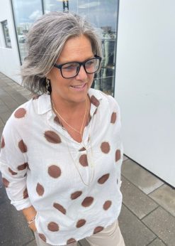 Marta Riva Bluse Hvid Med Brune Prikker