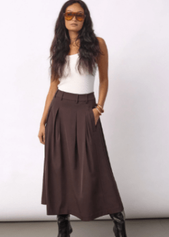 Co Couture Alini Anya Pleat Skirt Dark Brown