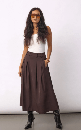 Co Couture Alini Anya Pleat Skirt Dark Brown