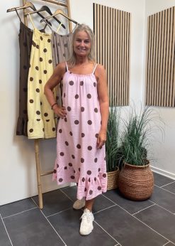 Marta Luliana Kjole Pink Med Brune Prikker