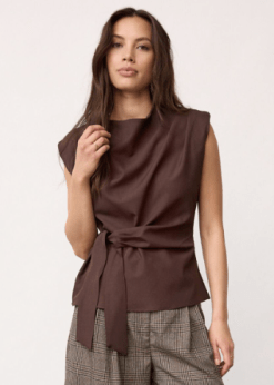 Co Couture Luna Pleat Top Dark Brown